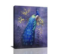 Peacock Canvas Wall Art Peacock Picture Wall Decor Purple Peacock Oil Painting Prints Framed Modern Artwork for Home Living Room Bedroom Bathroom 12"x16"