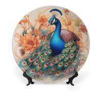 Peacock Ceramic Decorative Plate, Elegant Animal Decorative Dish with Stand, Peafowl Bone China Decorative Plates Art Porcelain Plate for Living Room Hallway Table Decor