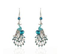 Peacock Chandelier Earrings, Peacock Bird Dangle Earrings for Women, Bohemian Peacock Statement Earrings, Sparkling Phoenix Stud Earrings Peacock Boho Jewelry, Beaded Peacock Drop Earrings (Blue)