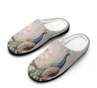 Peacock Cherries Blossoms Mens Slipper Slip On Winter Warm House Slippers Shoes Indoor Outdoor