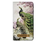Peacock Chinese Brush Painting PU Leather Flip Case Cover For iPhone 11 Pro Max PU Leather Flip Case Cover For iPhone 11 Pro Max with Personalized Your Name on Leather Tag