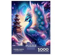 Peacock Chinese Pagoda 1000 Piece Jigsaw Puzzle Jigsaw Puzzle for Adults Night Scene Relaxation 52x38cm/1000pcs