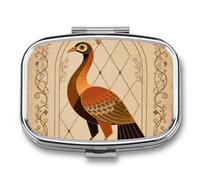 Peacock Classic Art Pill Box 2 Compartment Square Metal Pill Organizer Portable Mini Travel Medicine Case with Mirror Cute Medicine Container Holder for Pocket Purse