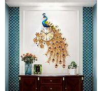 Peacock Clock Wall, Wall Clock for Living Room Décor, Home Decoration Metal Wall Art Quartz Clock Crystal Diamond Art 3D Mute Non Ticking Large Gold Peacock Clock, 93x60cm