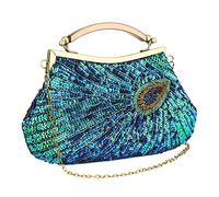 Peacock Clutches Bag,handbags for Women Antique Beaded, Valentine's Day Gifts Catching Purse Ladies Bags jade crystal banquet for Wedding Cocktail Party (Peacock blue)