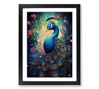 Peacock Conceptual Framed Print | A2 Black Framed Wall Art | Ready to Hang | Modern Animal Picture | Living Room Bedroom Lounge Office