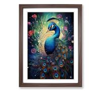 Peacock Conceptual Framed Print | A2 Walnut Framed Wall Art | Ready to Hang | Modern Animal Picture | Living Room Bedroom Lounge Office
