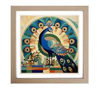 Peacock Constructivism No.1 Framed Print | 18x18 Inch Oak Framed Wall Art | Ready to Hang | Modern Animal Picture | Living Room Bedroom Lounge Office