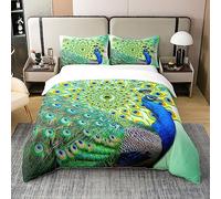 Peacock Cotton Duvet Cover Green Blue Cute Animal Bedding Set for Kids Boys Girls Teens Bohemian Peacock Feathers Cotton Duvet Cover Tropical Birds Breathable Duvet Set Double Size