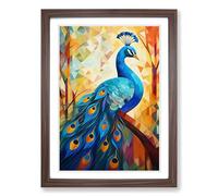 Peacock Cubism Framed Print | A2 Walnut Framed Wall Art | Ready to Hang | Cubist Animal Picture | Living Room Bedroom Lounge Office