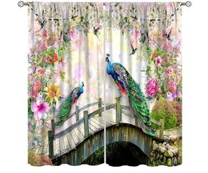 Peacock Curtains，Vintage Teal Blue Bird Rustic Flower Plant Butterfly Bridge Bedroom Window Drapes Watercolor Elegant Printed Living Room Window Treatment Fabric Set 2 Panels,42x45 Inches