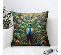Peacock Cushion Cover Modern Art Decorative,Jungle Wildlife Pattern Square Pillow Cases Soft Polyester Throw Pillow Cases for Sofa Patio Home Decor 50x50cm