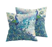 Peacock Cushion Covers - 2PCS Peacock Print,Vintage Turquoise Pillows Teal Cushion Covers 45 X 45cm,Peacocks Feather Pillow Cover Peacocks Decorations for Home Sofa Couch Bed Decor,Bohemian Home Decor