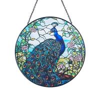 Peacock Decor Suncatcher Stained Glass - Originally Designed 7.8'' Peacock Suncatchers for Sun Catchers Indoor Window | Gifts for Peacock Lovers Painted Glass Panel Decor Themed Gift
