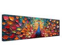 Peacock Diamond Art, Diamond Painting Leaf, 5D Round Full Drill Crystal Art Kits for Beginner, DIY Rhinestone Embroidery Mosaic Kits for Adults for Home Wall Room Decor, Large Canvas 150x50cm F1-18