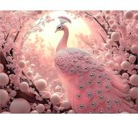 Peacock Diamond Art for Kids, Square Diamond Painting Pink, Sequin Art for Adults Beginners, 5D DIY Crystal Creations Mosaic Kits, Cross Stitch Embroidery Kits for Home Decor Gifts 90x120cm C4-260