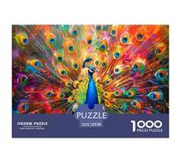 Peacock Display Impossible Hard Challenging 1000 Pc Jigsaw Puzzle - Peacock with Full Colorful Tail Recycled Paper for Home Wall Decor52x38cm/1000pcs