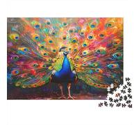 Peacock Display Jigsaw Puzzle Peacock Rainbow Feathers 1000 Pieces Premium Cardstock 100% Recycled for Adults Kids 12+ Gift Holiday Puzzle Activity 52x38cm/1000pcs