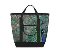 Peacock Displaying Feathers Open Wings,Lunch Bags Large Capacity Insulated Tote Bag For Women Men Work Picnic Travel