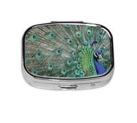 Peacock Displaying Feathers Open Wings,Meta Pill Box 2 Compartment Medicine Case,Portable Organizer,Rectangle Meta Portable Organizer Pill Box 586 Compartment Medicine Case