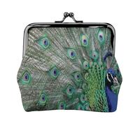 Peacock Displaying Feathers Open Wings, PU Leather Coin Purse, Small Wallets, Change Pouch with Kiss Lock Clasp Buckle, Change Purse