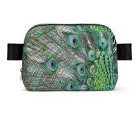 Peacock Displaying Feathers Open Wings, Square Waist Bag Travel Bum Bag Casual Chest Bag Fanny Pack for Men Women