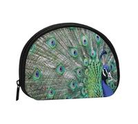 Peacock Displaying Feathers Open Wings, Women's Storage Bag Shell Makeup Bag Small Coin Purse Shell Change Pouch