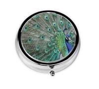 Peacock Displaying Feathers Open WingsMeta Pill Box 3 Compartment Medicine Case,Portable Organizer