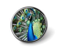 Peacock Displaying Feathers Round Badge Pin Metal Memorial Brooch Button Lapel Pins for Backpack Wedding
