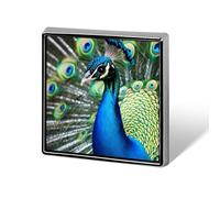 Peacock Displaying Feathers Square Badge Pin Metal Memorial Brooch Button Lapel Pins for Backpack Wedding