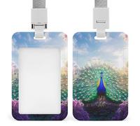 Peacock Displaying Vibrant Feathers ID Badge Holder Name Card Holders Photocard Case with Lanyard for Teacher Nurse Office