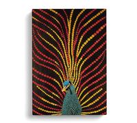 Peacock Dreams Black, Red, Peach Canvas Print | Gallery Wrapped 30mm Frame Wall Art | 30x20 inches | Ready to Hang | Contemporary Still Life Picture | Living Room Bedroom Lounge Office