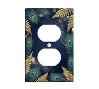 Peacock Duplex Outlet Covers Wall Plate, Elegant Artistic Fern Swirl Fall Navy Blue Plastic Standard Size Wall Plates for Electrical Outlets for New Apartment Home Bedroom Office Decor