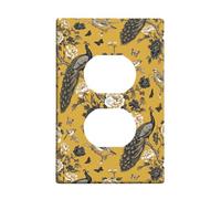 Peacock Duplex Outlet Covers Wall Plate, Vintage Botanical Flowers Birds None Yellow Plastic Standard Size Face Plates for Electrical Outlets for Bedroom Bathroom Kitchen Entrance Decor