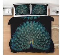 Peacock Duvet Cover Set Cot Bed for Kids Boys Girls, Peacock Feather Bedding Set Junior 120x150 cm, Breathable Hypoallergenic Soft Reversible Toddler Duvet with 1 Pillowcase