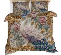 Peacock Duvet Cover Sets Chinese Beautiful Peafowl King Size Boys European Luxury Cameo Kids Bedding Sets for Boys Colorful Flower and Bird Jewelry Art Comforter Covers Quilt Cover & Pillowcase