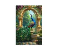 Peacock & English Garden 3D Canvas Wall Art, Wall Canvas Pictures Decorative Painting on Print Wall Poster Decor for Living Room Bedroom Ready To Hang 12x18inch(30x45cm)