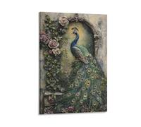 Peacock & English Garden 3D Wall Art Pictures Wall Decor Decorative Painting Kitchen Artwork Canvas Home Decorations for Dining Room Restaurant Living Room 16x24inch(40x60cm)