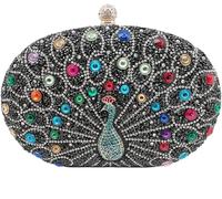 Peacock Evening Rhinestone Clutch for Women Sparkly Crystal Handbag Bridal Wedding Purse Elegant Crossbody(Black)