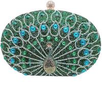 Peacock Evening Rhinestone Clutch for Women Sparkly Crystal Handbag Bridal Wedding Purse Elegant Crossbody(Green)
