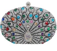 Peacock Evening Rhinestone Clutch for Women Sparkly Crystal Handbag Bridal Wedding Purse Elegant Crossbody(Silver)