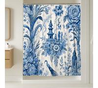 Peacock Extra Long Shower Curtain, Traditional Vintage Flower Pagoda None Blue Polyester Waterproof Toile Cloth Shower Curtains for Bathroom Toile Guest Room Decor 72x96 Inch