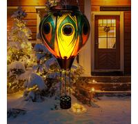 (Peacock eye hot air balloon) Hot Air Balloon Sunlights With Flashing Flame Lights, Hanging Solar Lights Outdoor Garden Decoration