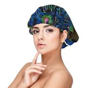 Peacock Feather 1 Printed Satin Hair Bonnet for Sleeping Double Layer Silk Sleep Cap Hair Wrap Cap for Women Men Black
