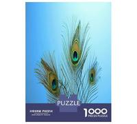 Peacock Feather 1000 Piece Jigsaw Puzzle Paper for Adults Blue Background Puzzle Game for Family Relaxation Home Decor Gift 38x26cm/1000pcs