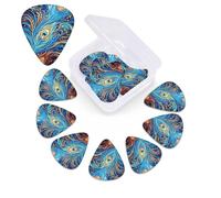 Peacock feather art Guitar Picks 12 Pack Personalized Plectrums with Organizer Storage Box, Colorful Celluloid Guitar Plectrum Includes Thin, Medium, Heavy Picks for Acoustic Guitar Bass Picks