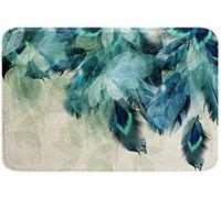Peacock Feather Bath Mat,Turquoise Bird Peacock Feather Bathroom Rug,Watercolor Teal Peafowl Tail Feather Bath Rug for Bathroom Non Slip,Absorbent Doormat Bedroom Rug Kitchen Toilet16 x24