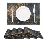 Peacock Feather Bohemian Placemats Set of 4 Table Mats Heat Resistant Non-Slip Place Mats for Kitchen Dining Table Decoration, 30 x 45cm