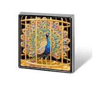 Peacock Feather Button Pin Metal Square Badge for Clothes Bags - Enamel Style Lapel Brooch Exotic Bird Gift