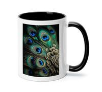 Peacock Feather Ceramic Coffee Mug with Handle 11 Ounces, Porcelain Mug Coffee Cup Tea Mug Water Cup Ideal for Coffee,Tea,Latte,Cappuccino,Microwave & Dishwasher Safe Unique Gift Cup